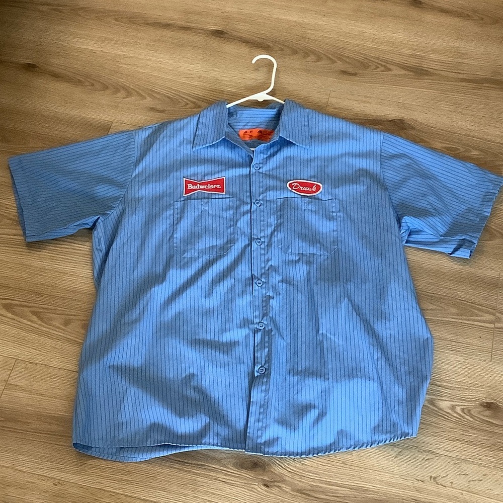 Budweiser Blue Striped Button Down Shirt
